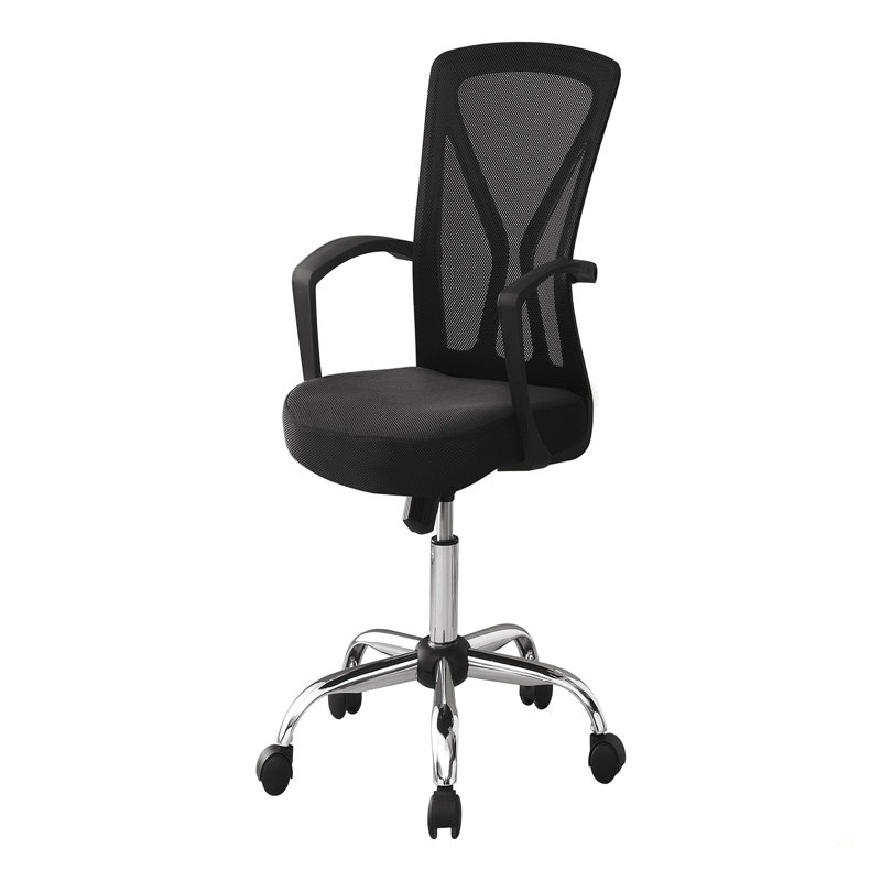 Chaise de bureau, hauteur réglable, pivotante, ergonomique, accoudoirs, bureau d'ordinateur, travail, filet noir, métal chromé, contemporain, moderne