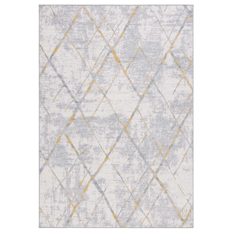Ramm Geometric Machine Woven Polyester Area Rug in Gray/Gold, Rectangle 4' x 6'