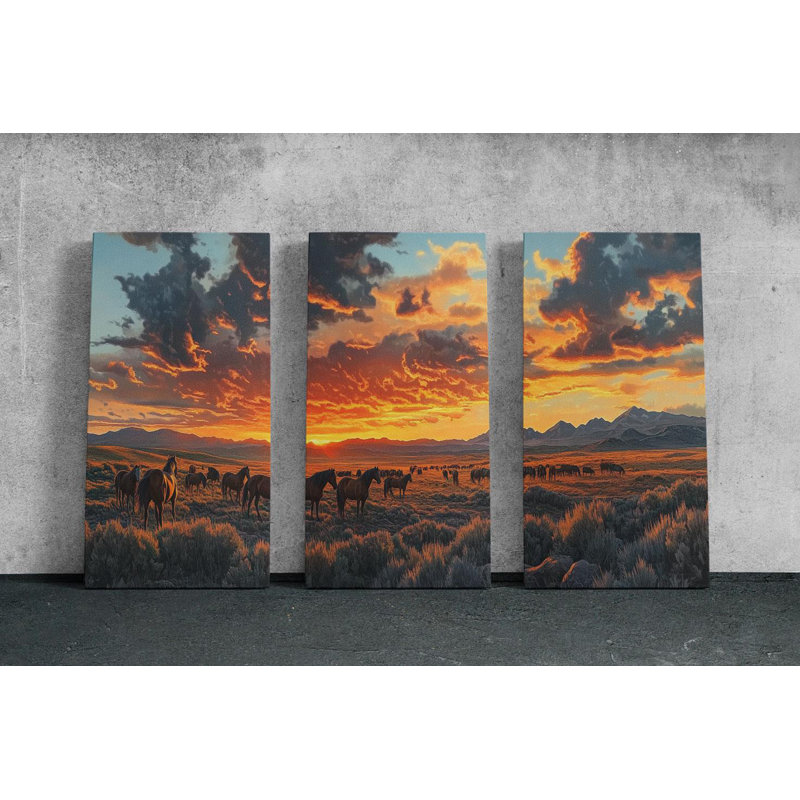 Reproduction d'art, "Triptyque sur toile", H 30 po x l 60 po