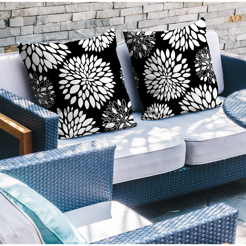 Floral Outdoor Reversible Throw Pillow, 17W" x 17H", Black