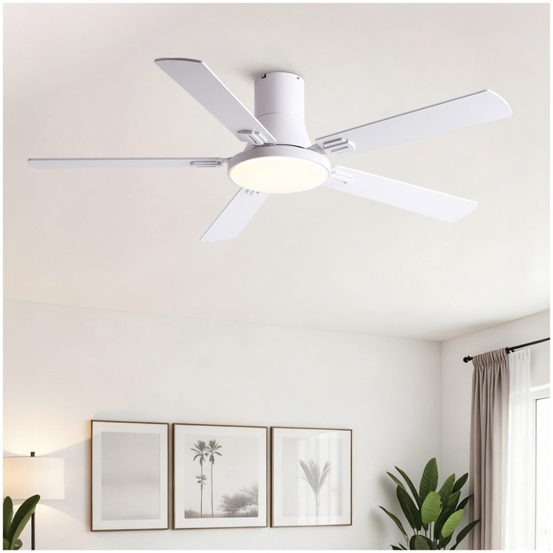 Ventilateur de plafond blanc 52 pouces avec lumière et télécommande Mordern