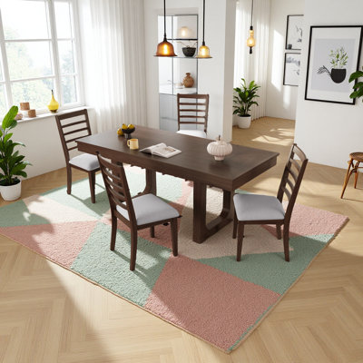 5 Piece Extendable Dining Table Set, Farmhouse Extendable Table With 18" Move Leaf, 78" Rustic Wooden Kitchen Table And 4 Piece Upholstered Chairs, Expanding Dining Room Table Set For Dining Room