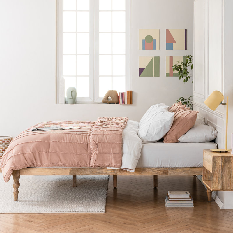 Barroso Solid Wood King Platform Bed in Warm Sand, King, Warm Sand