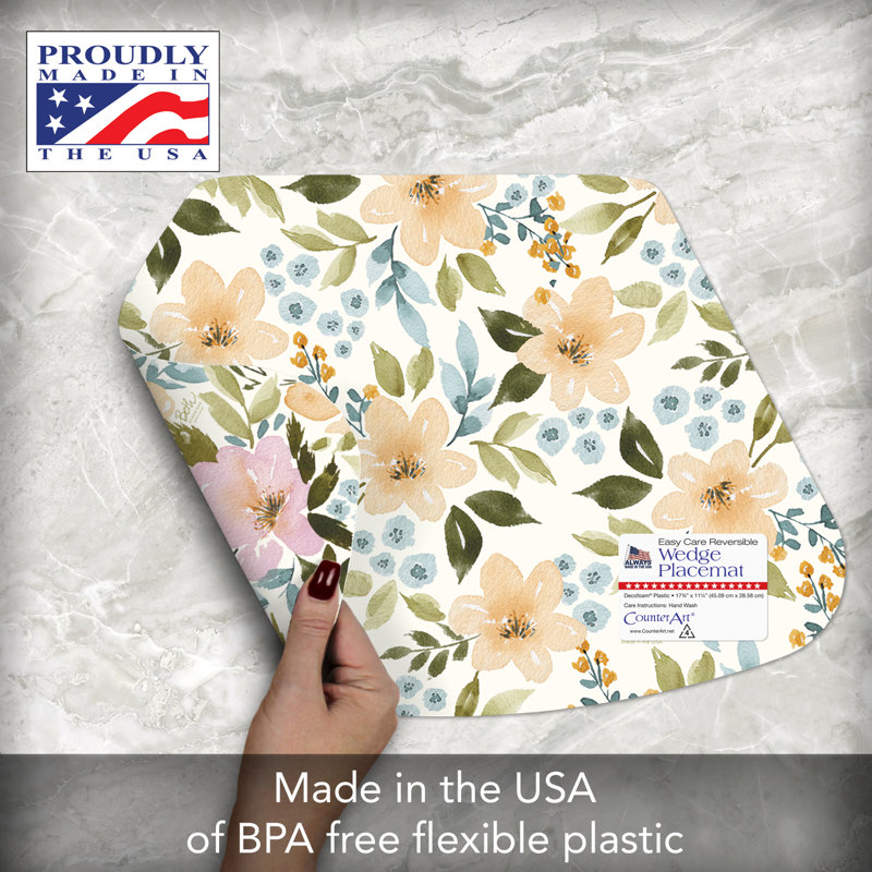 Cascade Floral Reversible Plastic Wedge Shaped Placemat Set