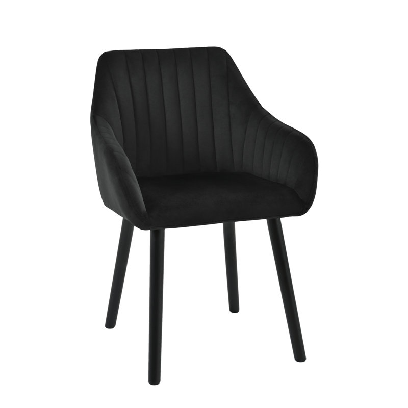 49.5cm H Upholstered Dining Chairs With Wooden Legs, Black Velvet/Black, 4