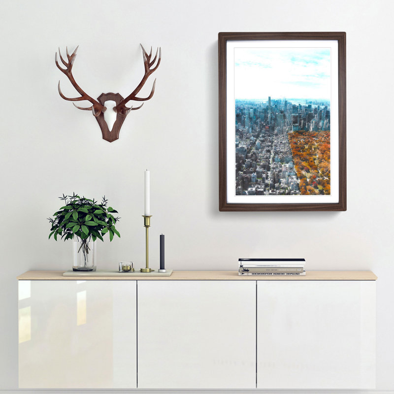 The New York Skyline with Central Park - Picture Frame Painting Print, Walnut Framed, 45cm H x 33cm W x 2cm D