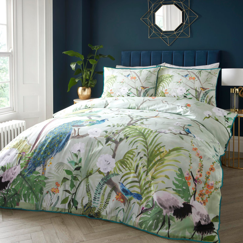 Soiree Peacock Jungle Cotton Duvet Cover Set with Pillowcases, Double - 2 Standard Pillowcases