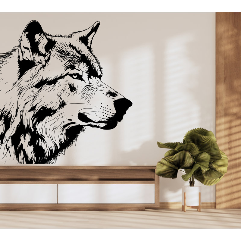 Adhésif décoratif loup, art mural loup, décoration murale chambre loup, autocollant loup, 19" H x 17" W, Rose pastel