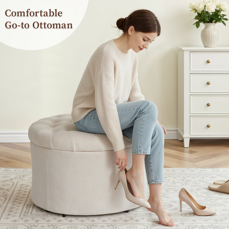Repose-pieds rembourré avec rangement Charleroi, Beige