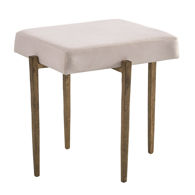Small Antique Gold Iron Bench with White Cushion