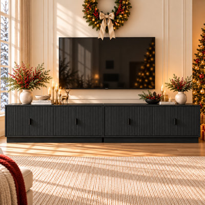  136"W Extra Long TV Stand for TVs up to 100", 8-Door Fluted TV Console with Adjustable Shelves and Cable Management