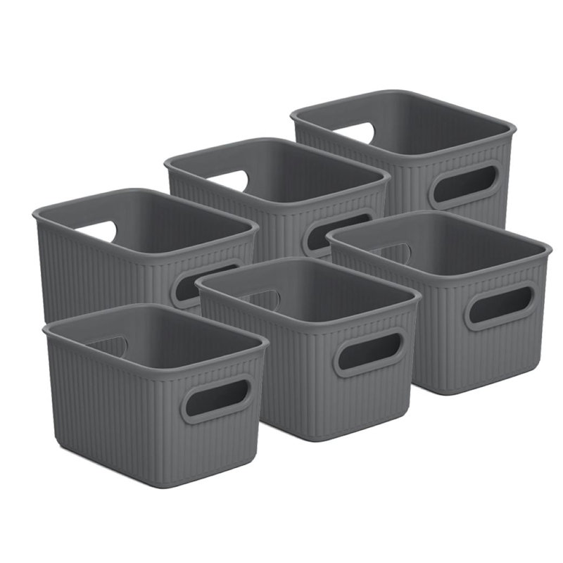 Ensemble de paniers en plastique nervuré, 6, Gris