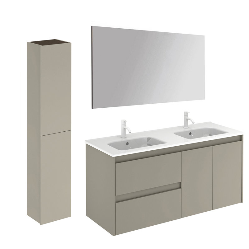Ambra 47.5'' Double Bathroom Vanity with Ceramic Top with Mirror, Matte Sand