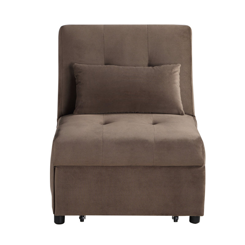 Modern Brown Velvet Bench With Pull-out Bed And Extensive Storage, Solid Wood Frame, Foam Cushioned Seat, Adjustable Feet, Lumbar Pillow Contemporary Storage Cushioning, Upholstery, Construction,