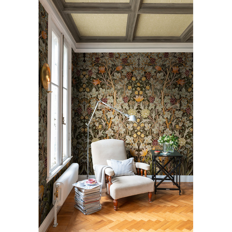 Vine Embroidery Sea Green Wall Mural, Green
