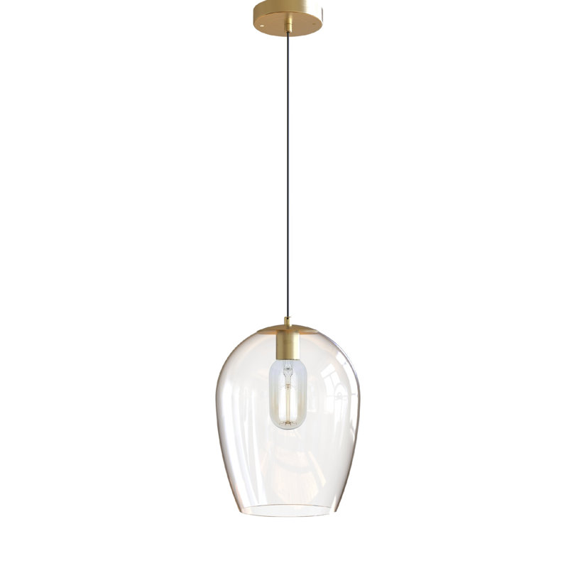 Small Brushed Brass glass pendant, Small Brass, 8" H x 6" W x 6" D