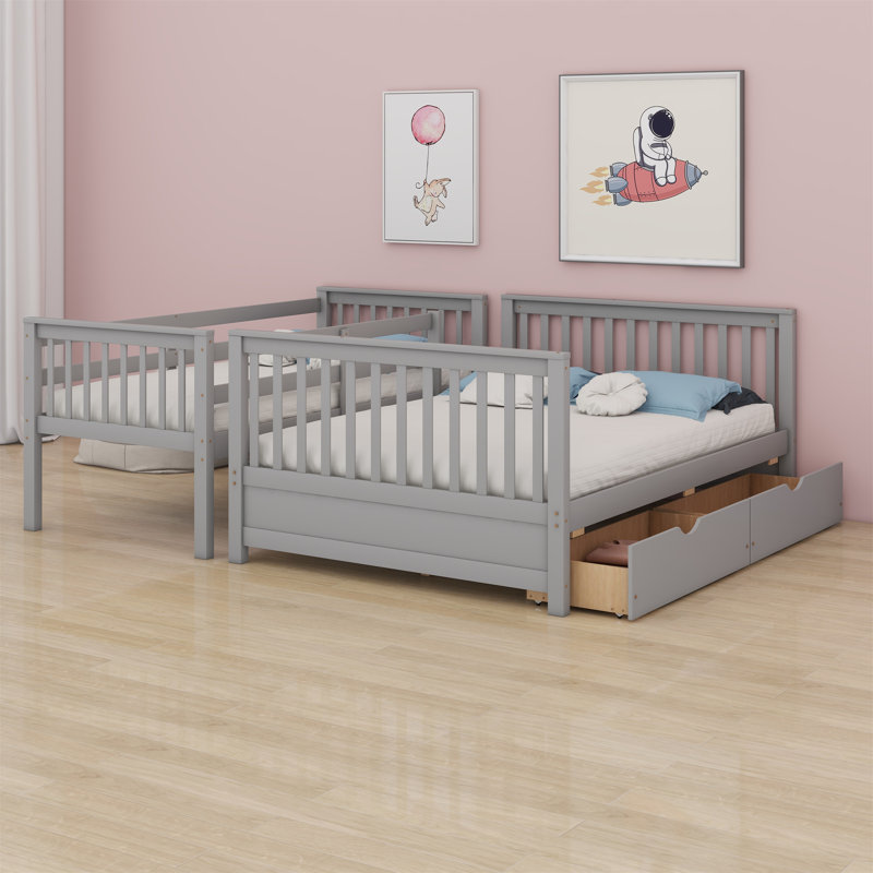 Jeiel Kids Twin Over Full Bunk Bed with Drawers, Gray