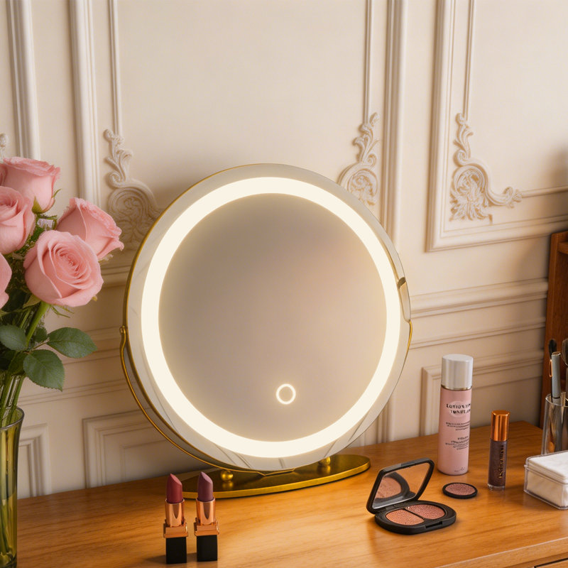 19 po X P 19 po Miroir de maquillage de salle de bain H Round, Doré