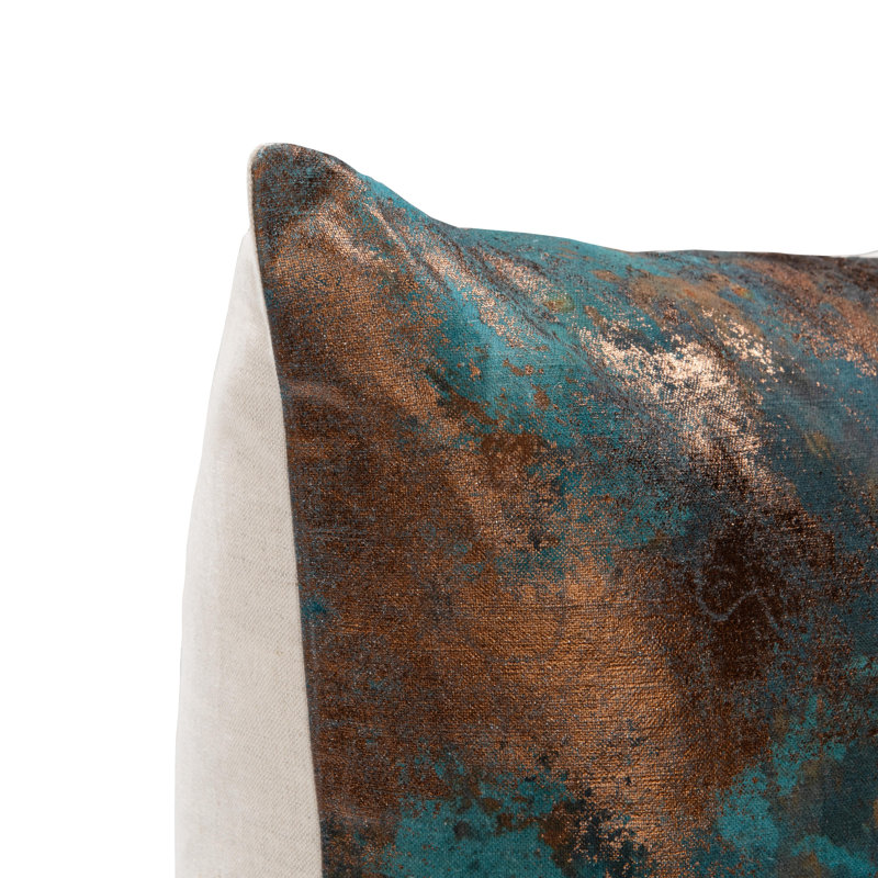 Equilibrium Abstract Linen Blend Throw Pillow, Teal/Antique Bronze Abstract
