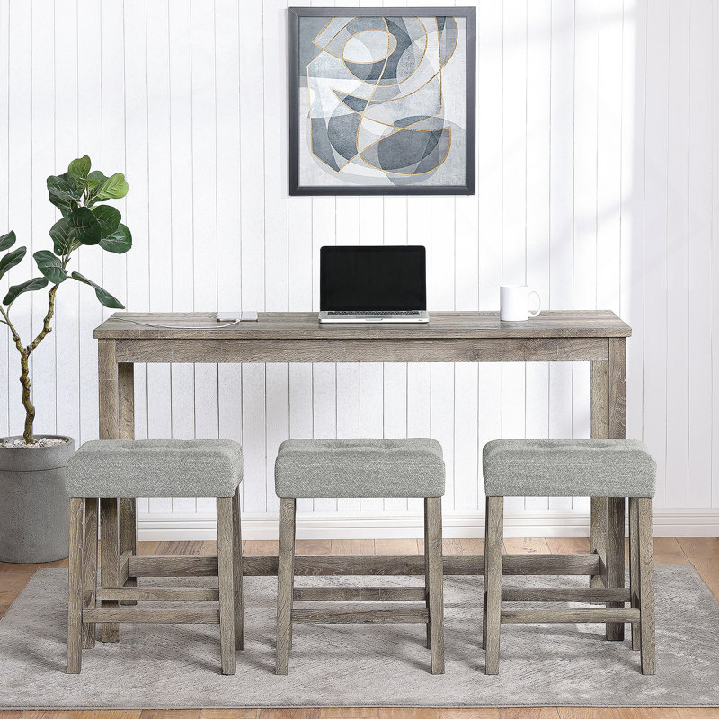 Ensemble de table de bar avec prise de courant, ensemble de salle à manger 4 pièces idéal pour la vie, la salle à manger et les salles de jeux, style industriel pour les espaces modernes