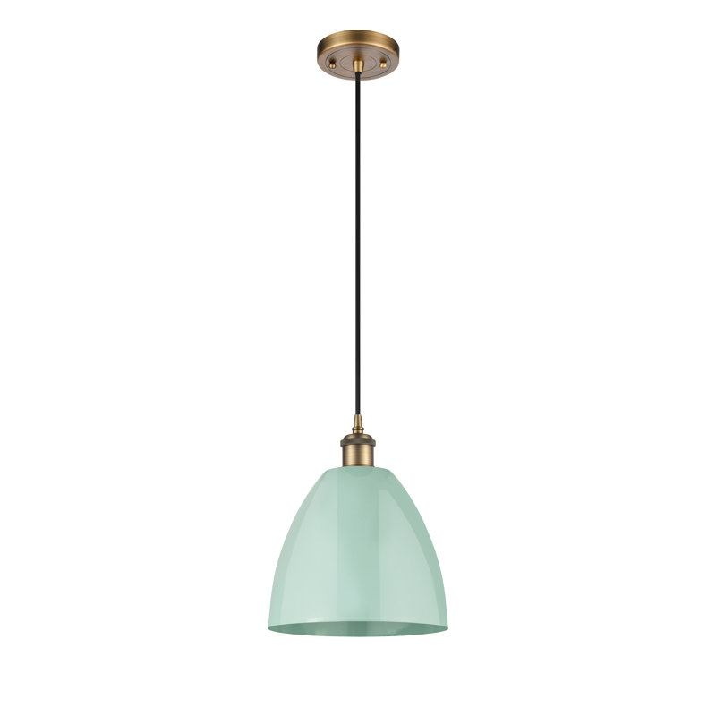 Luminaire suspendu conique 1 lumière, H 12,88 po x l 9 po x P 9 po, Vert clair, Laiton brossé