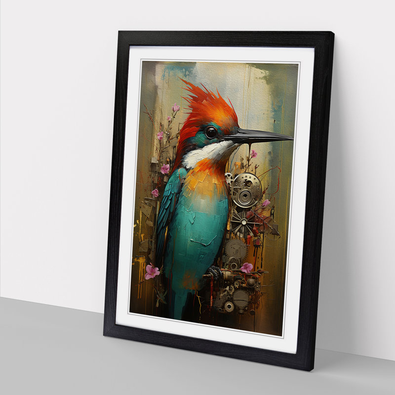 Hummingbird Painting - Framed Print, 34cm H x 25cm W x 2cm D, Black Framed