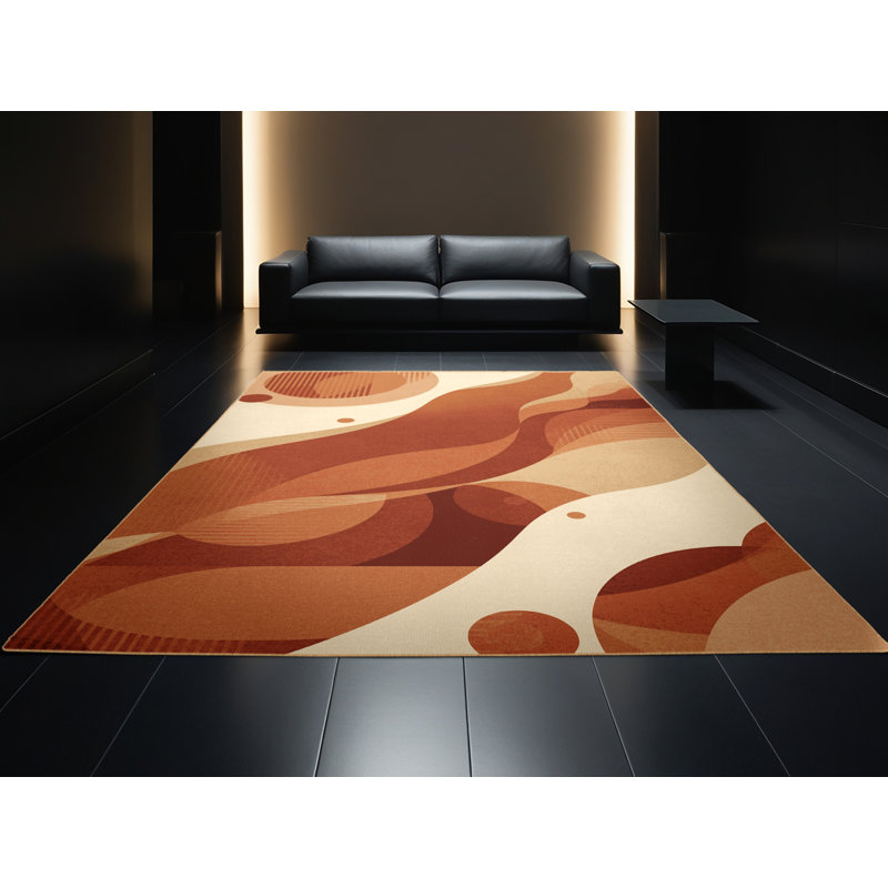 Tapis abstrait contemporain lavable à la machine Pauleta en brun - reliure brun clair, 6 X 9