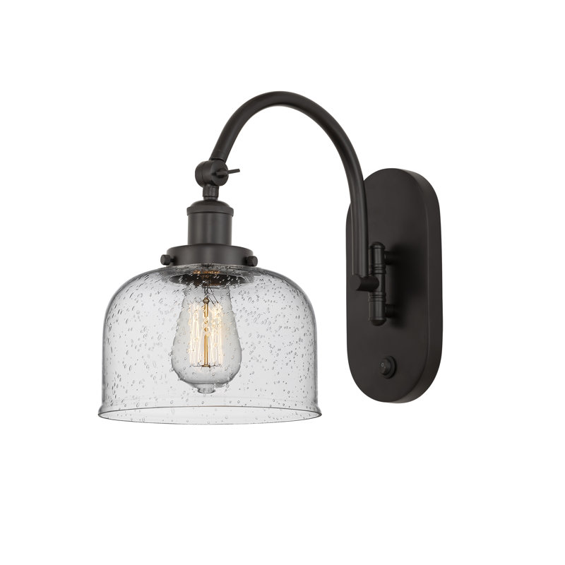 Applique murale articulée en métal 1 lumière avec abat-jour cloche en verre Shauna, Incandescente, Bronze huilé, Bullé