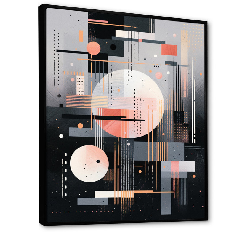 Tourbillons à multiples facettes gris pêche - reproduction sur toile, H 32 po x l 16 po x P 1 po, Cadre flottant noir