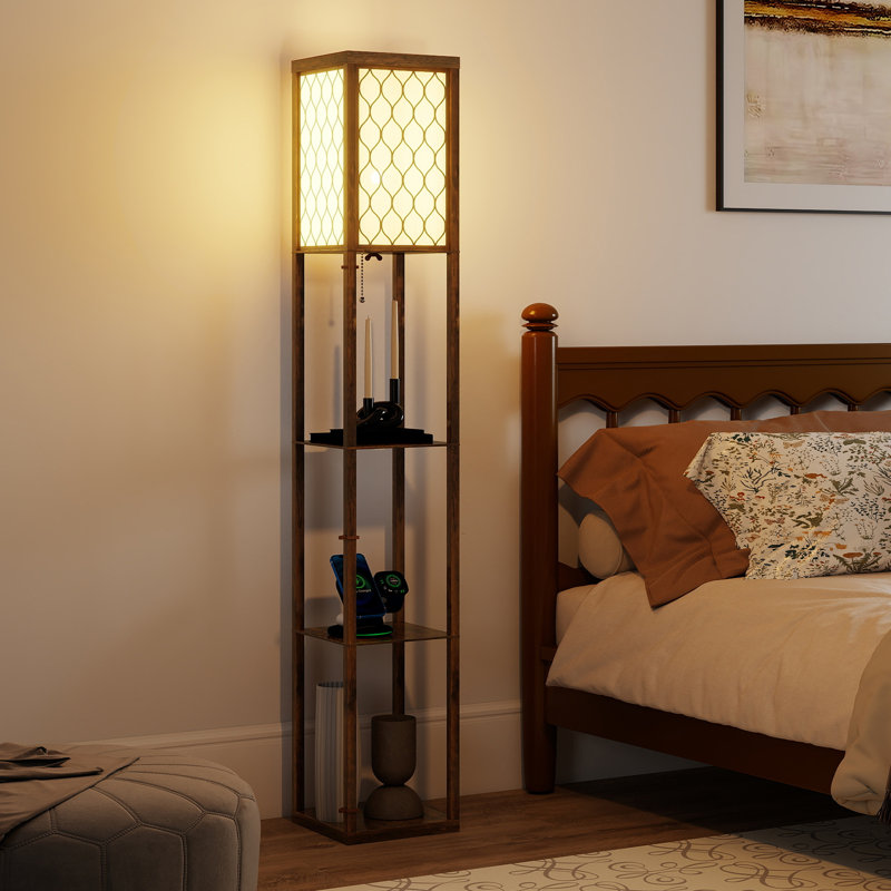 160cm Melamine Faced Column Floor Lamp, Rustic Brown