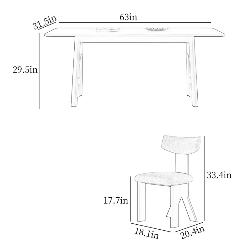 Simple Rectangular Rock Slab Dining Table Sets, 29.5"H x 63"L x 31.5"W
