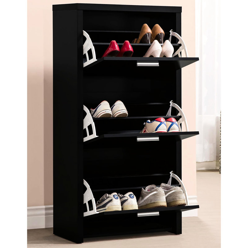 3 rangements à chaussures noirs avec une armoire contemporaine au design élégant pour la salle de lavage