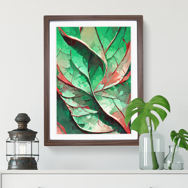 Abstract Leaf No.1 - Wall Art, 48cm H x 36cm W, Walnut Framed, White