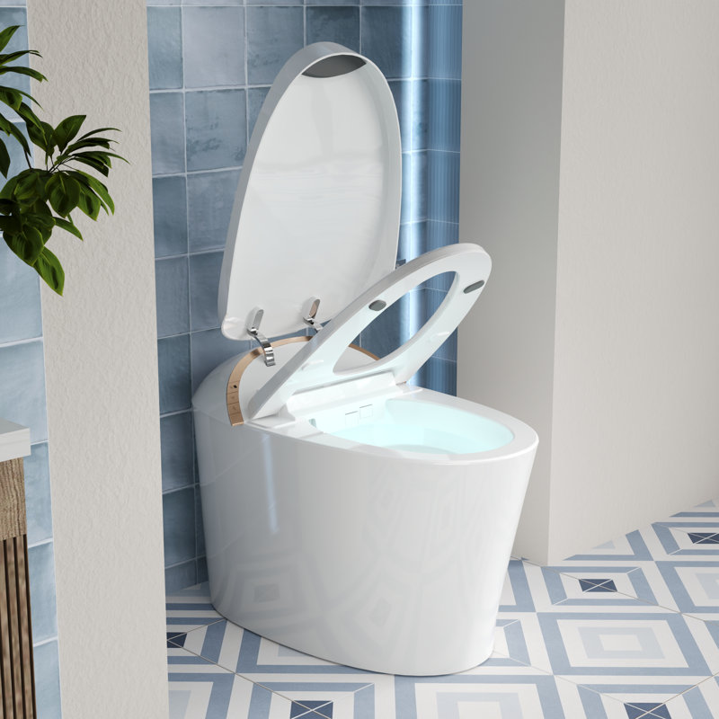 Elongated Smart Toilet with Heated Seat, Dryer & Foot/Remote Flush – Tankless Streamlined Design