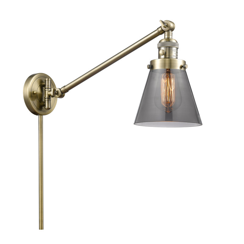 Pelkey Swing Arm Sconce, Smoked, 3.5 Watt Vintage LED Bulb, Antique Brass
