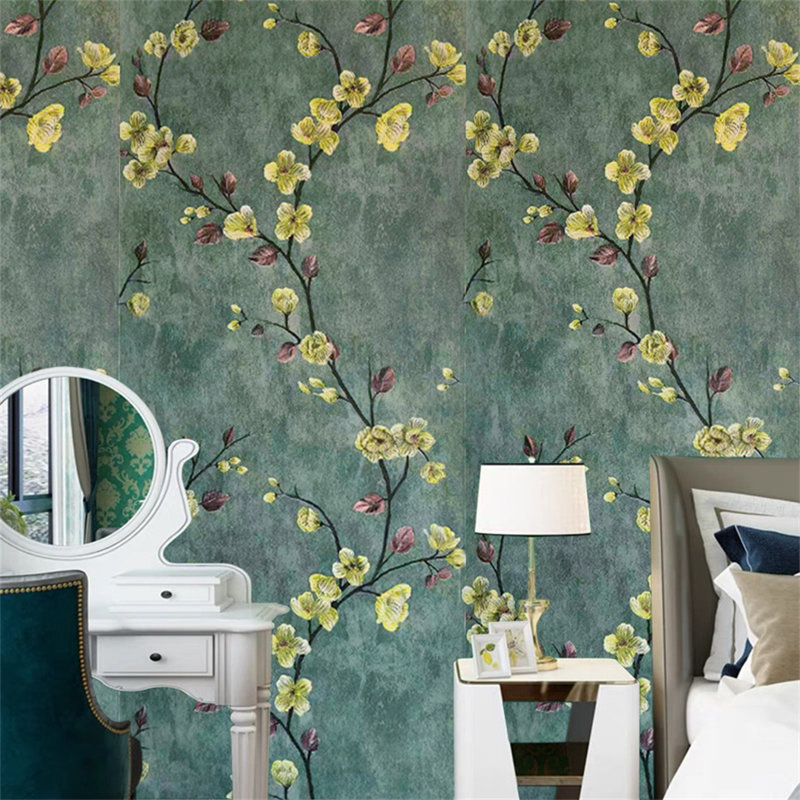Vintage Green Peel And Stick Wallpaper Rolls, Self-Adhesive PVC Wall Covering For Livestream Backdrop