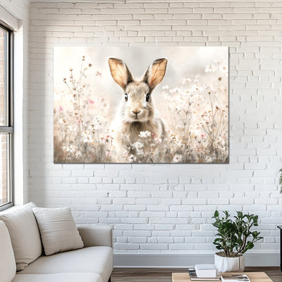  Grande toile de Pâques, reproduction de lapin de printemps, décoration murale avec cadre en pin, 32 po x 48 po