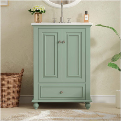 Meuble-lavabo de salle de bain avec lavabo en céramique, armoire de rangement de salle de bain avec portes à fermeture douce, armoire de salle de bain avec tiroir et séparateurs de tiroir