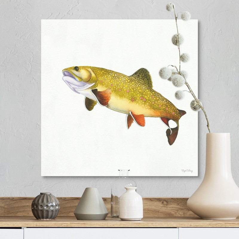 " Gone Fishin Brookie " Painting Print, Wrapped Canvas, 16" H x 16" W x 1.25" D