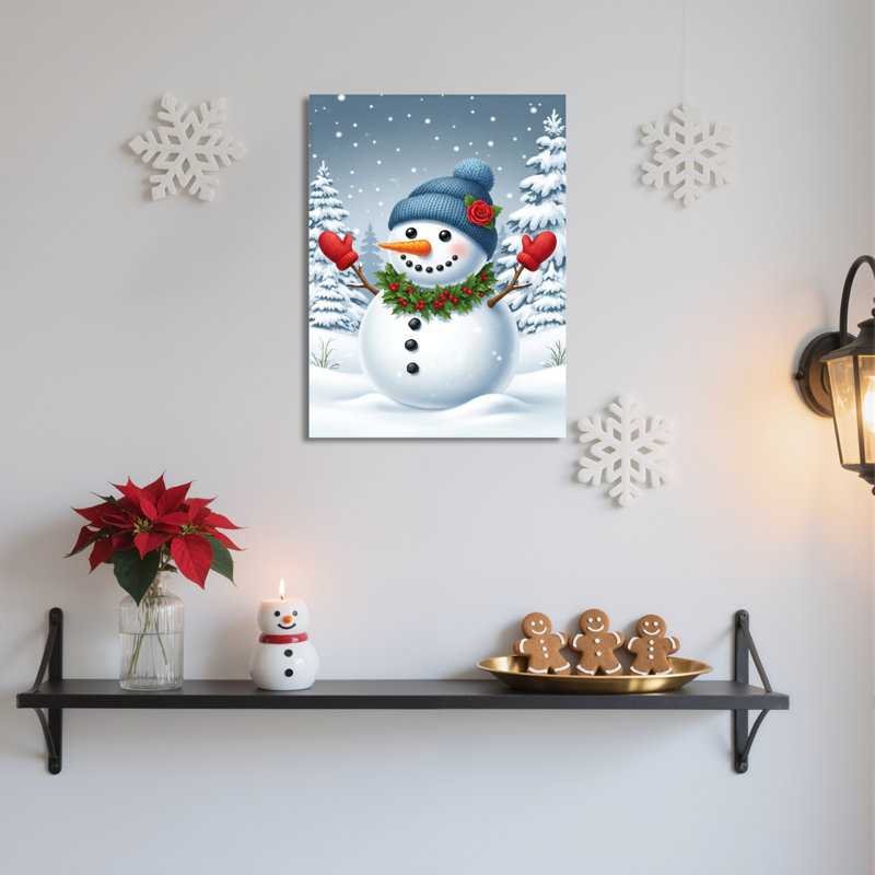 «Snowman Winter Scene», art mural sur toile, H 36 po x l 24 po