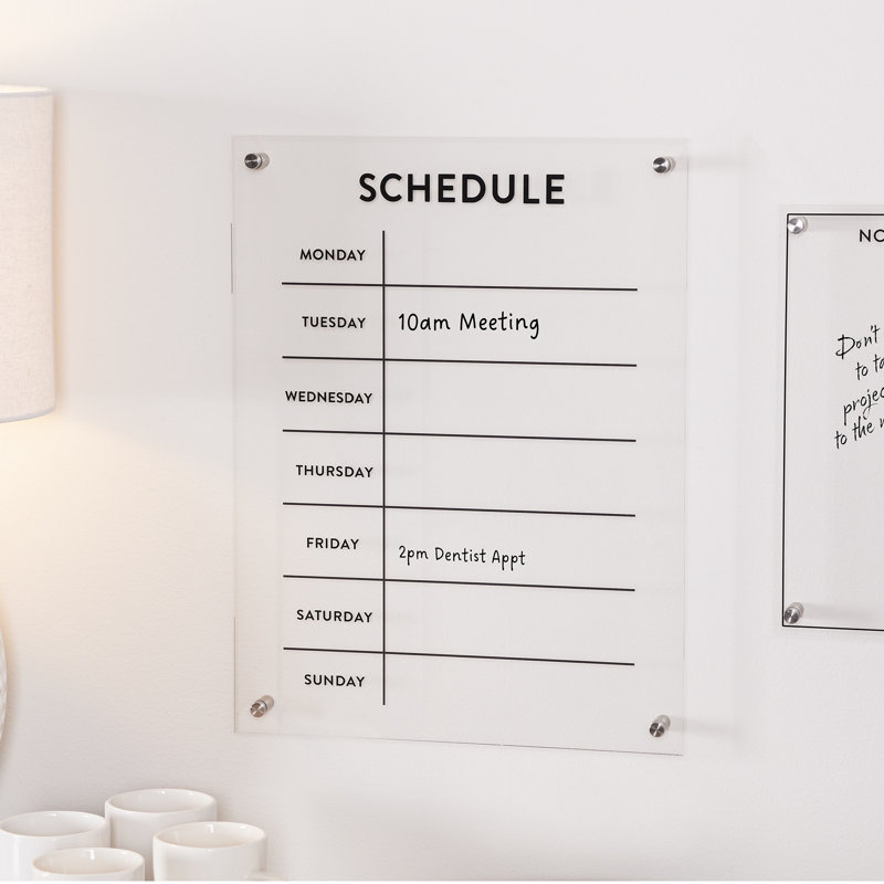 Acrylic Dry Erase Weekly Calender 19"H