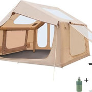 Grande tente gonflable 12 x 7,5 pi avec prise pour poêle, tente de camping pour 8 à 10 personnes avec pompe à air électrique, lanterneau transparent et prise pour poêle, tente Oxford imperméable 420D avec fenêtres / portes en filet