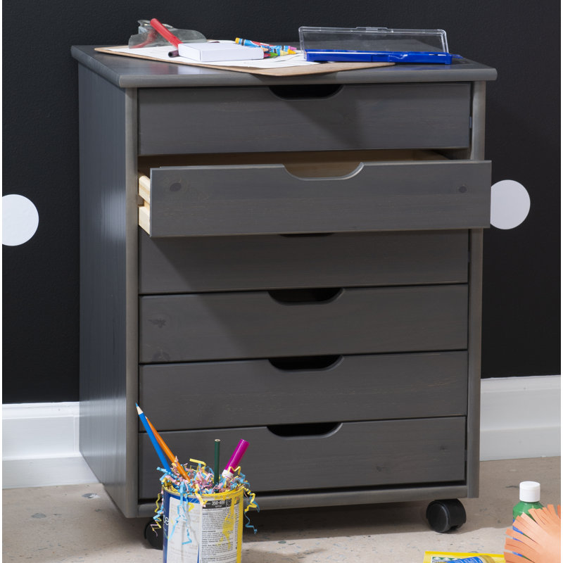 Carrena Gray 6 Drawer Wide Rolling Storage Cart, Gray