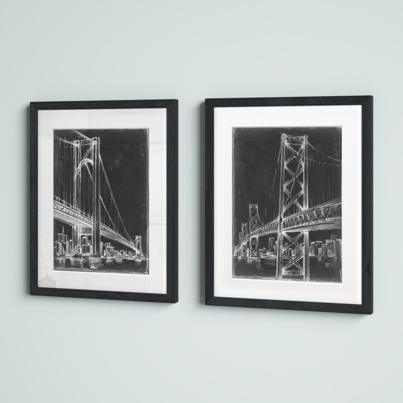 Pont suspendu - ensemble de 2 reproductions d'art sur papier encadré