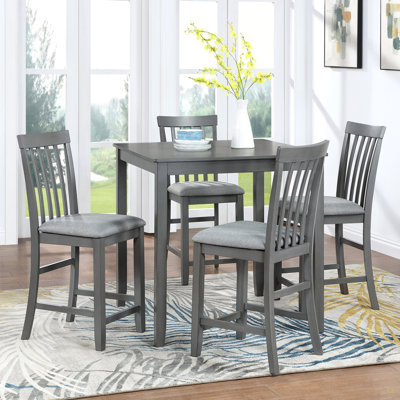 Ensemble de table de salle à manger 5 pièces, ensemble de table de salle à manger carrée en bois pour 4 personnes, ensemble de table de cuisine à hauteur de comptoir avec table carrée et 4 chaises rembourrées pour les petits espaces