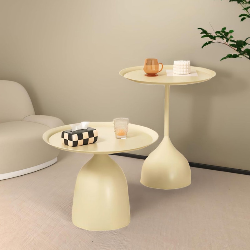 Nesting Table Round Coffee Table Set Modern Living Rooms Tables Metal Minimalist Side Tables, Beige
