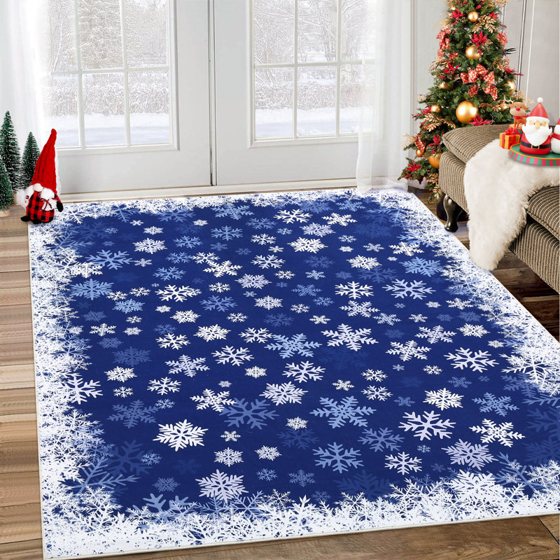 Tapis de Noël Snowflake, Rectangle 10 pi x 13 pi, Bleu