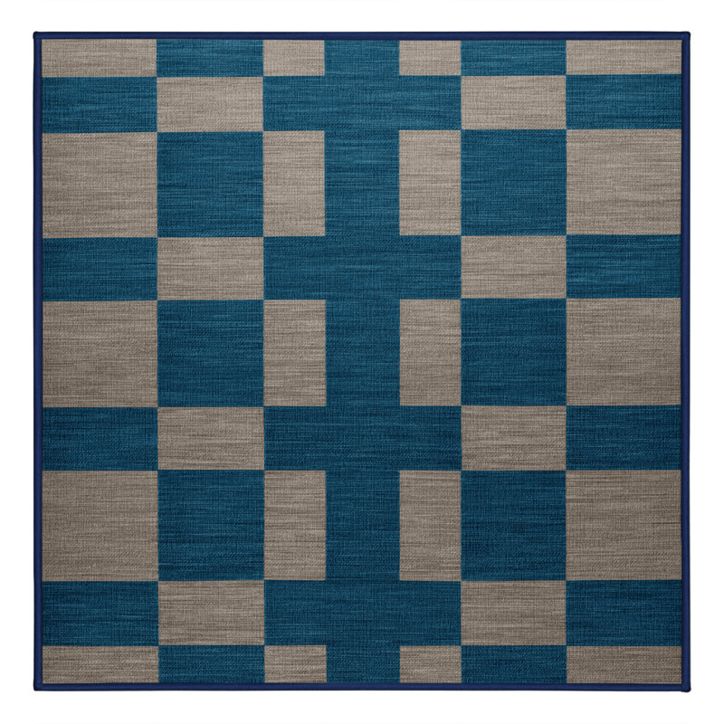 Tapis bleu à carreaux lavable à la machine, Carré 3 pi
