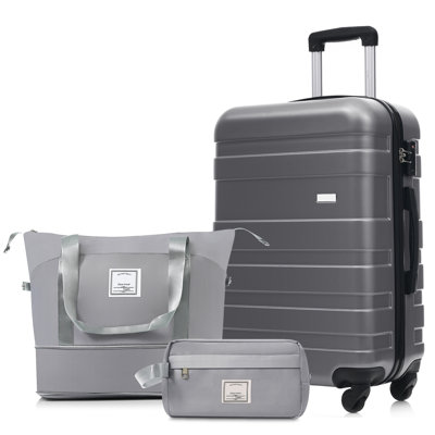3-Piece Luggage Set  - 24In Checked Suitcase With TSA Lock Travel Duffel Bag Wet-Dry Toiletry Bag
