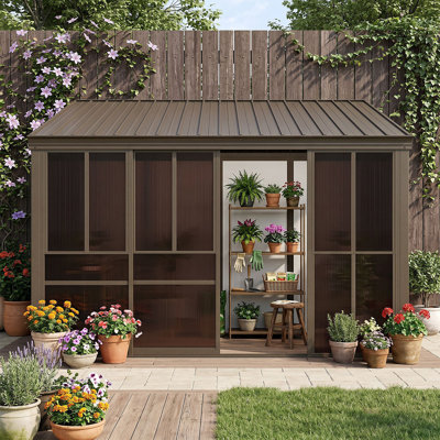 10×12FT All-Weather Enclosed Gazebo with Upgraded PC Panels, Sliding Doors & Privacy Screens for Year-Round Outdoor Living